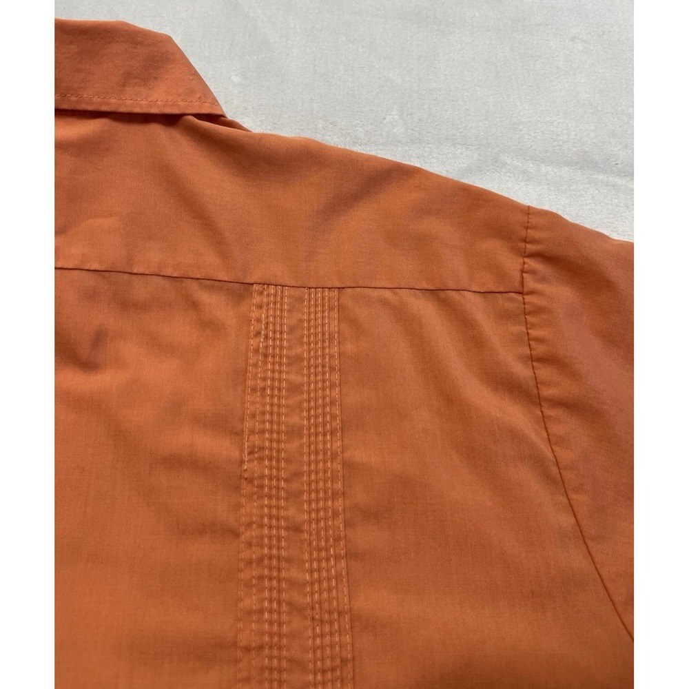The Genuine Haband Guayabera Shirt Men XL Orange Full Zip Embroidered Vacation - Picture 9 of 14